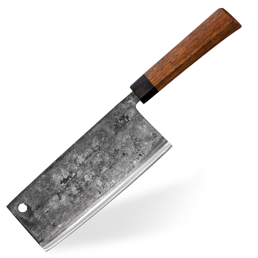Hackmesser (Chinesisches Kochmesser) für Fleisch und Gemüse | Griff: Eisenholz | 18 cm Carbonstahl K