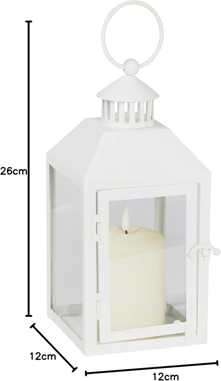 Lights4fun Weisse Metall Laterne inkl. TruGlow® Kerze mit Timer für Innen & Aussen 26cm