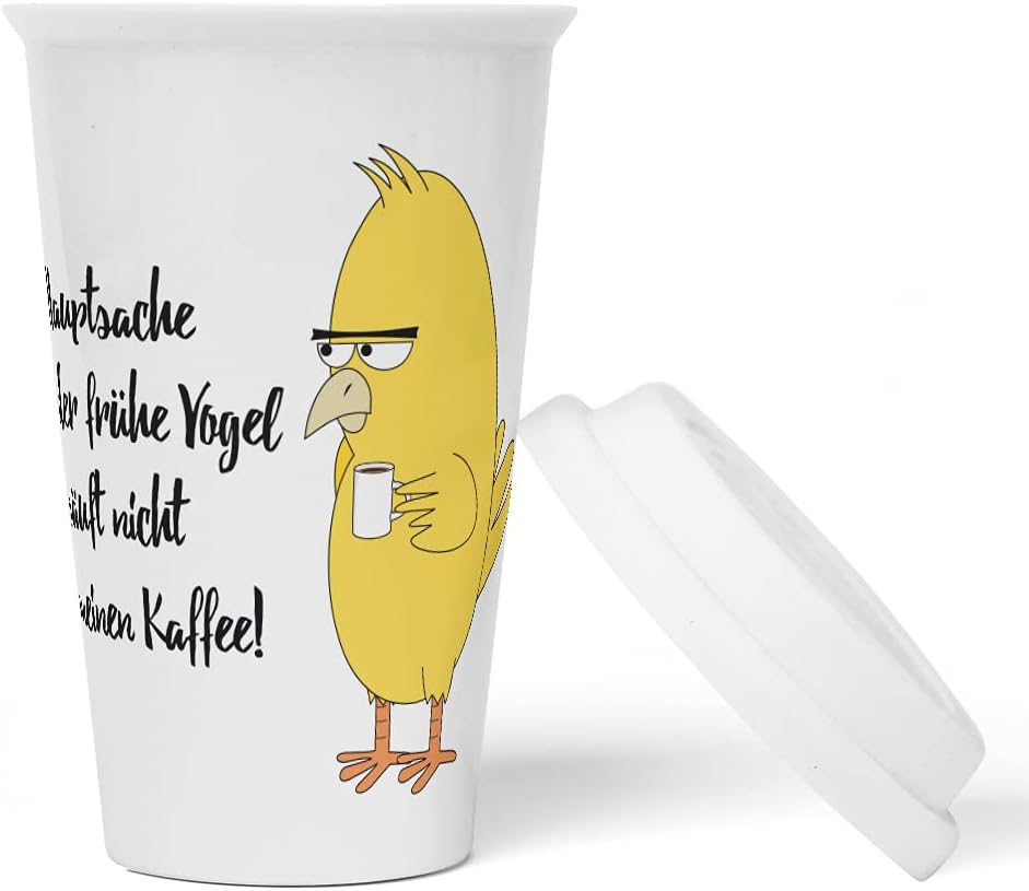 JUNIWORDS To-Go Becher mit Deckel, Hauptsache der frühe Vogel säuft nicht meinen Kaffee!
