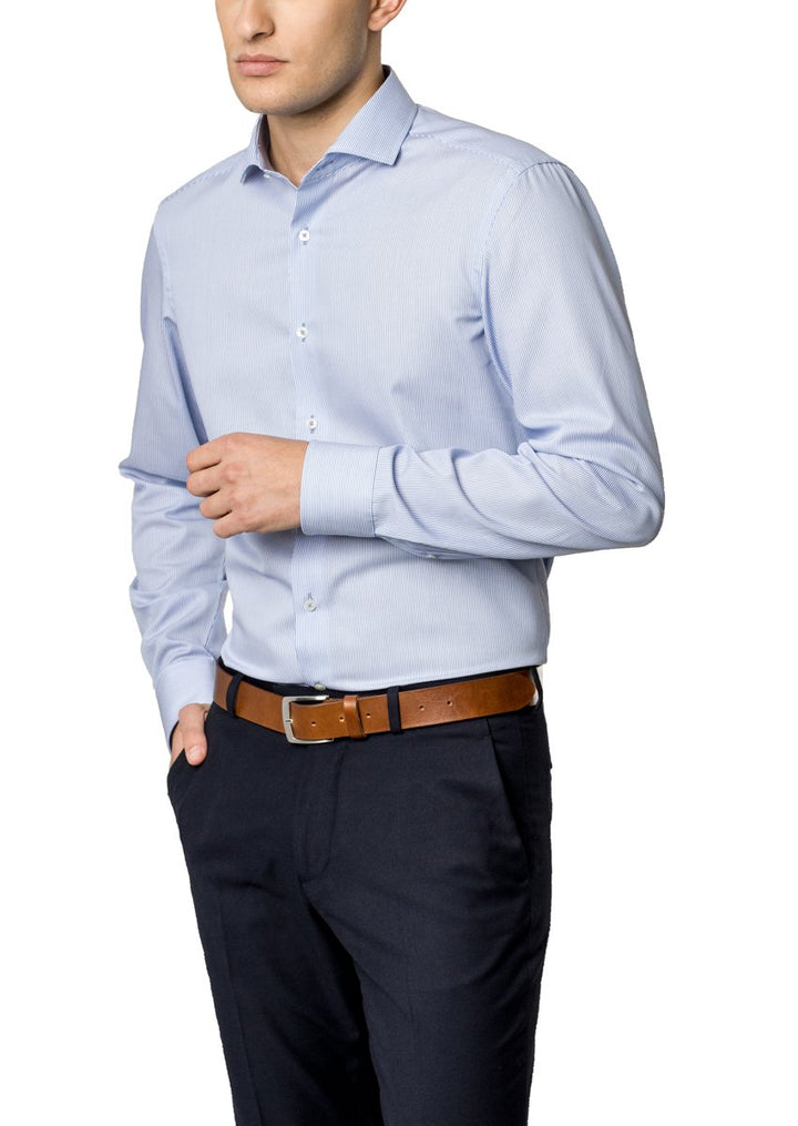 ETERNA Langarm Hemd SLIM FIT Cotelé gestreift, hellblau/weiss, W44 Langarm