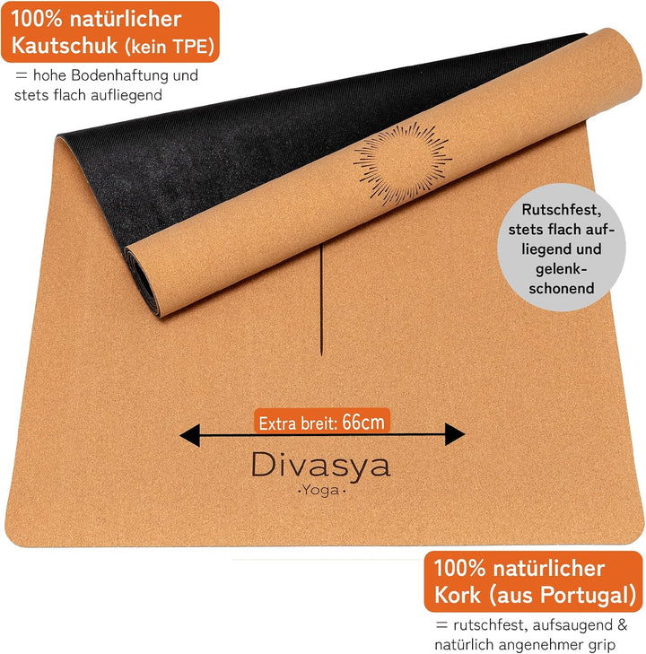 Premium Yogamatte Kork | Naturkautschuk &amp; Kork | inkl. Tragegurt | Yoga Matte Kork: natürlich rutsch