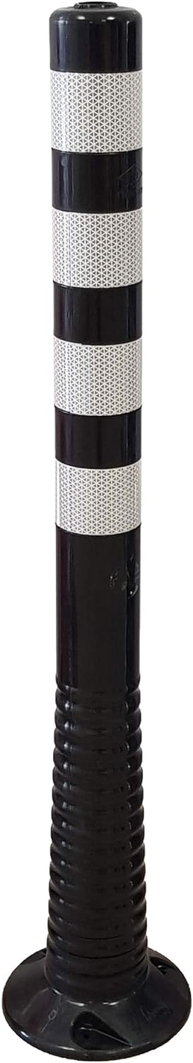 UvV® Reflex Absperrpfosten, Poller 100 cm hoch, flexibel schwarz, reflektierend (1 Stück, Schwarz-We