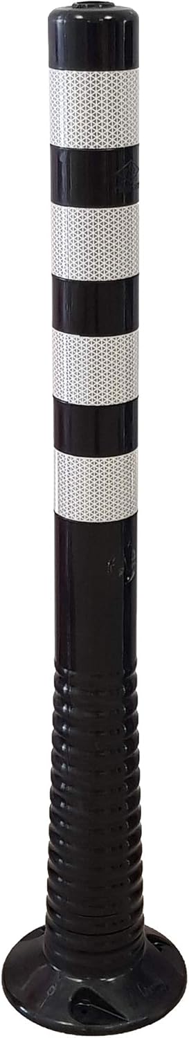 UvV® Reflex Absperrpfosten, Poller 100 cm hoch, flexibel schwarz, reflektierend (1 Stück, Schwarz-We