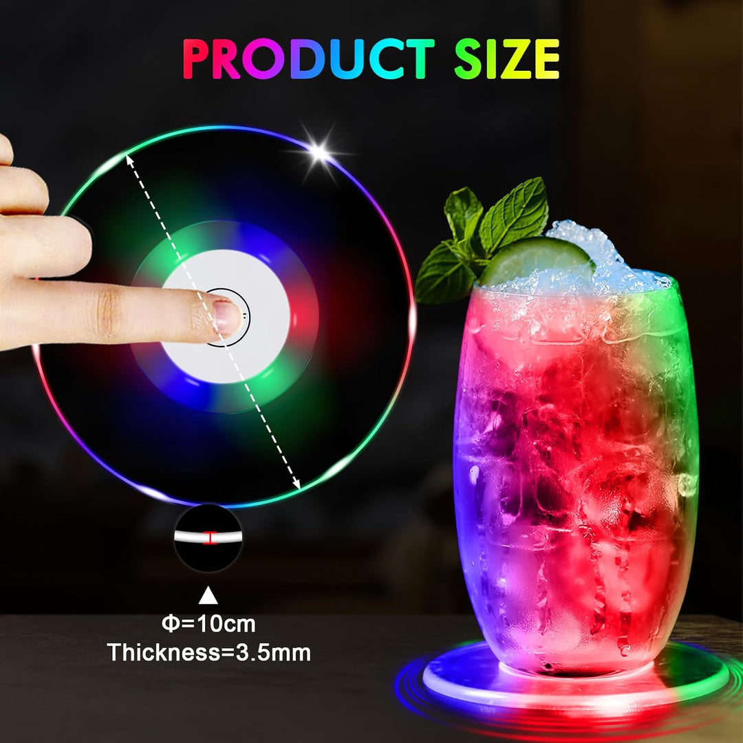 JIZZU Leuchtende Untersetzer Acryl, 6 Stück Bunt LED Untersetzer, Leuchtuntersetzer Bierdeckel, Leuc