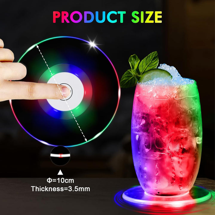 JIZZU Leuchtende Untersetzer Acryl, 6 Stück Bunt LED Untersetzer, Leuchtuntersetzer Bierdeckel, Leuc
