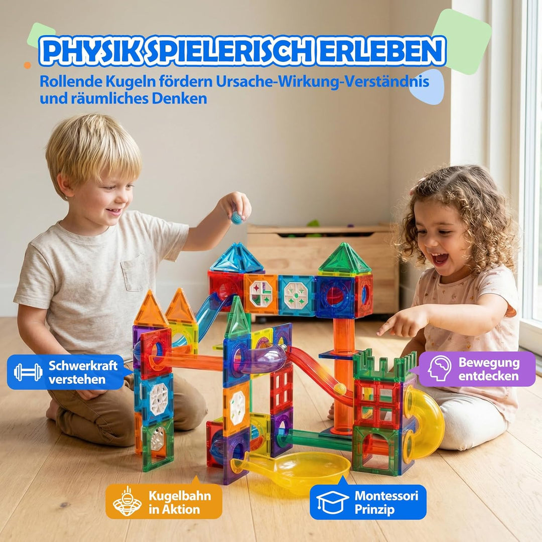 Magnetische Kugelbahn Erweiterungsset 125 Teile – 7,5cm Standardgrösse & 100% kompatibel mit gängige