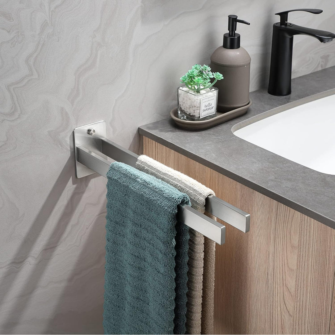 Dvocel Handtuchhalter Bohren Eckig Handtuchstange Doppelt 304 Edelstahl Silber Handtuchalterung Zwei