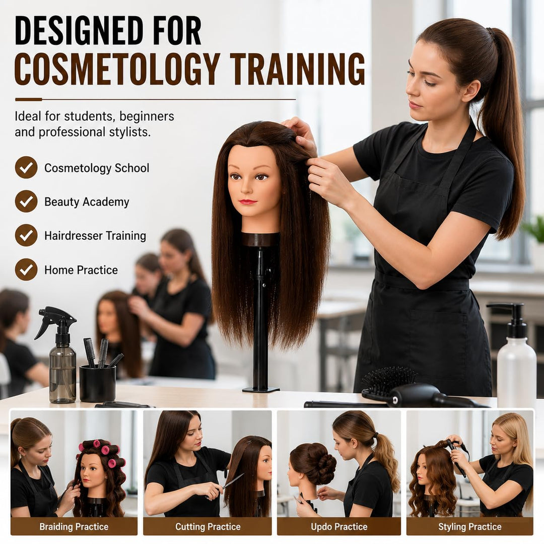 Mannequinkopf mit 100% menschlichem Haar, Echthaar Kosmetologie Mannequinkopf Haar Styling Friseurpr