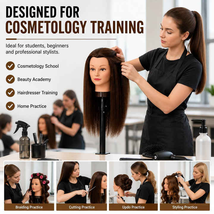 Mannequinkopf mit 100% menschlichem Haar, Echthaar Kosmetologie Mannequinkopf Haar Styling Friseurpr