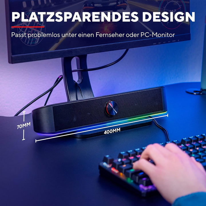 Trust Gaming Stereo Soundbar mit RGB Beleuchtung GXT 619 Thorne - Computer Boxen, 2.0 Lautsprecher m