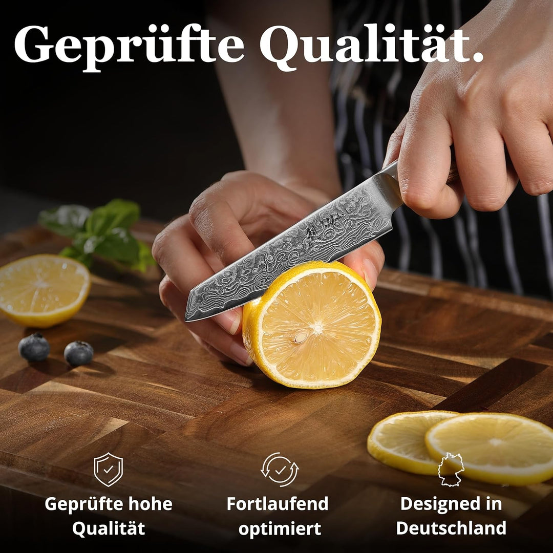 Wakoli EDIB Pro Gemüsemesser aus Damaststahl (VG10 Kern) mit 10 cm Schälmesser Klinge – scharf & erg