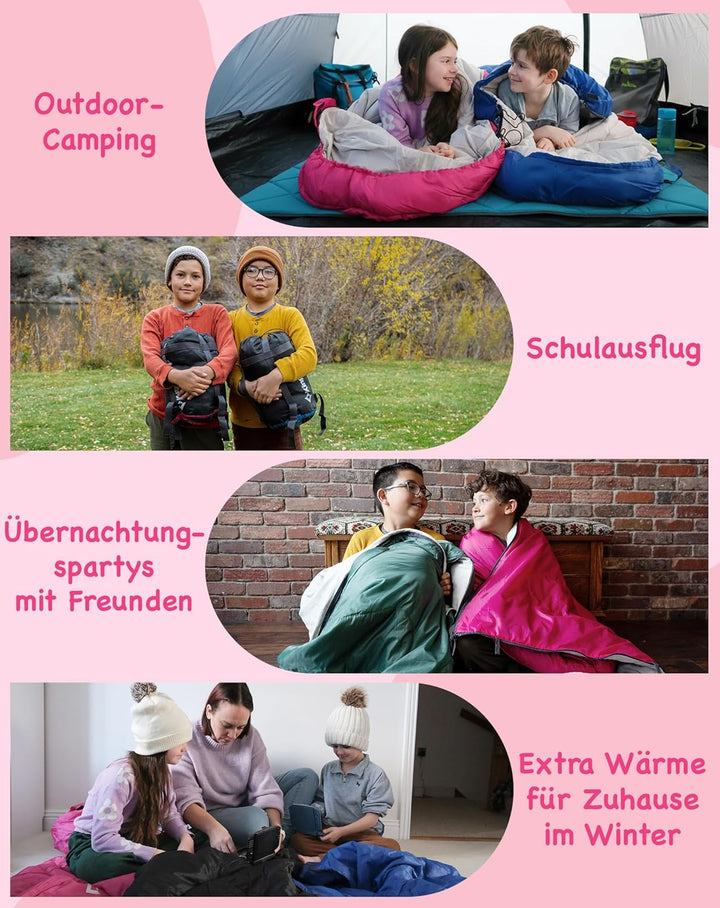 KingCamp Kinderschlafsack 3 Jahreszeiten Deckenschlafsack für Kinder 100-140cm Leicht Warm für Campi