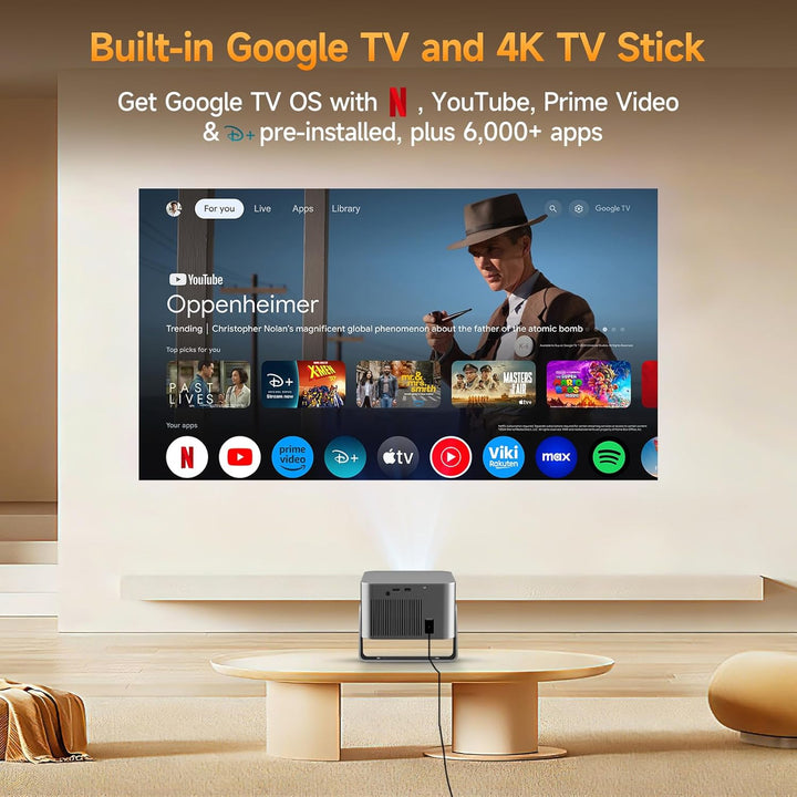 Alwtniet Beamer 4k Mit Google TV, Native Full Hd 1080p Mini Projector Heimkino Bluetooth WiFi Klein
