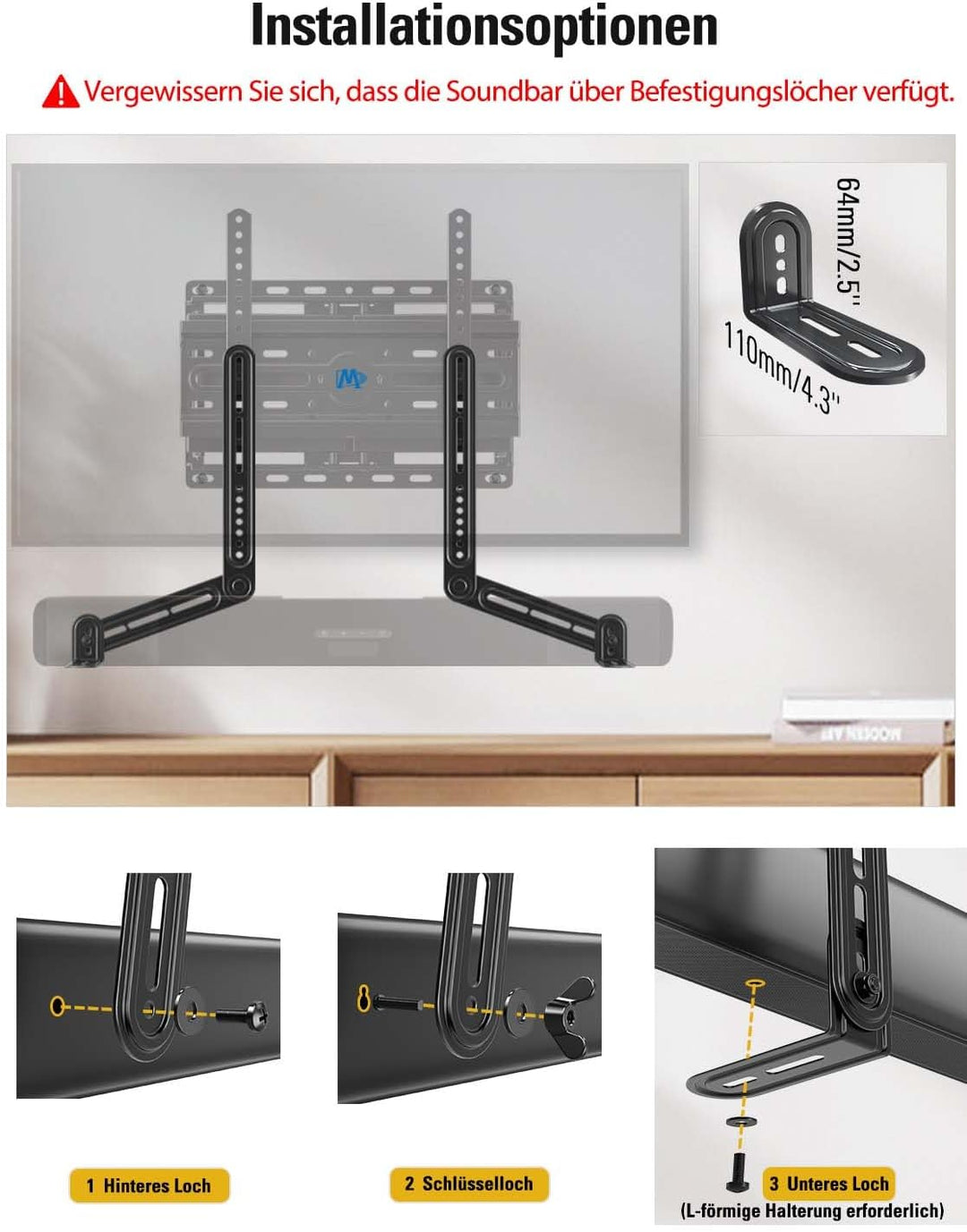 Mounting Dream Soundbar Halterung Universal Soundbar-TV-Halterung für die Montage über/unter TV, für