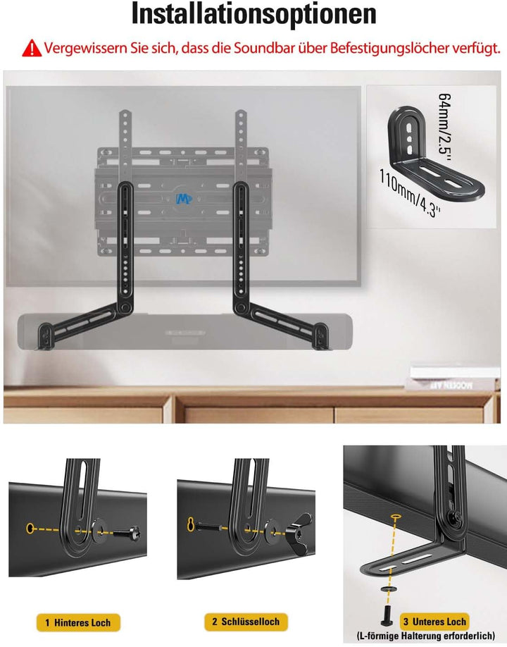 Mounting Dream Soundbar Halterung Universal Soundbar-TV-Halterung für die Montage über/unter TV, für