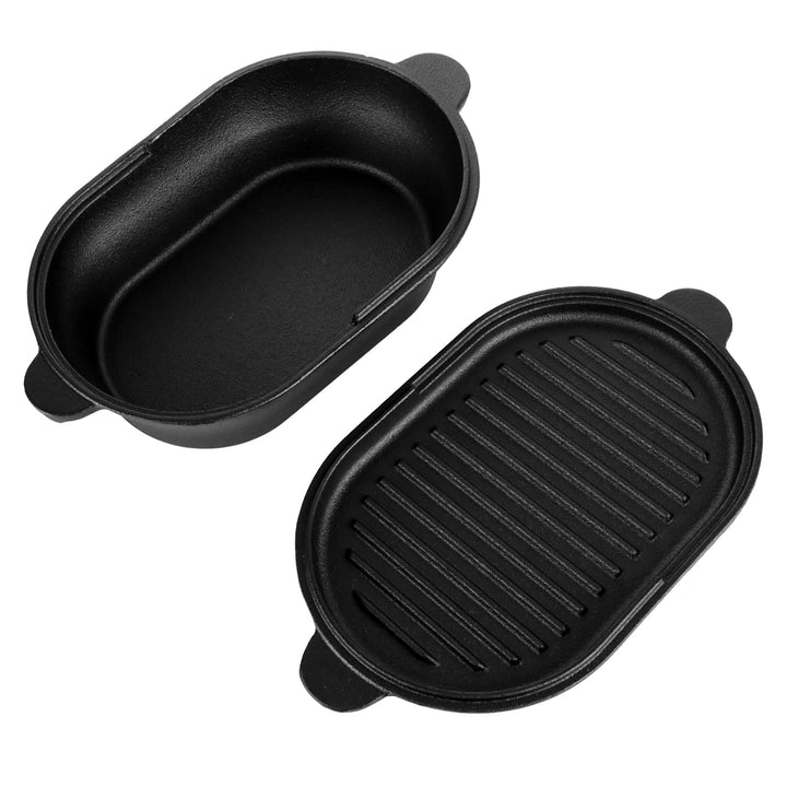 2 in 1 Gusseisen Topf Dutch Oven 2L Mit Doppelter Zweck Grillpfannendeckel, Ovale 28 cm Grosse Gusse