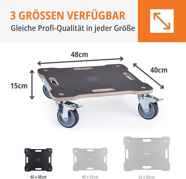WFix Transportroller 40 x 48 cm 350 kg Tragkraft - Birke-Multiplex 18 mm mit Anti-Rutsch - 4 leise G
