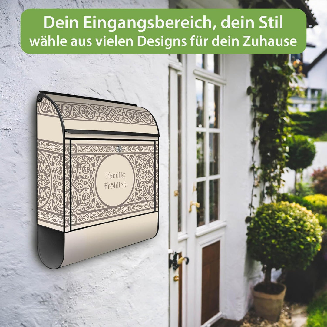 banjado Design Briefkasten personalisiert 38,5x46,5x13cm & 2 Schlüssel - Briefkasten Stahl Schwarz Z