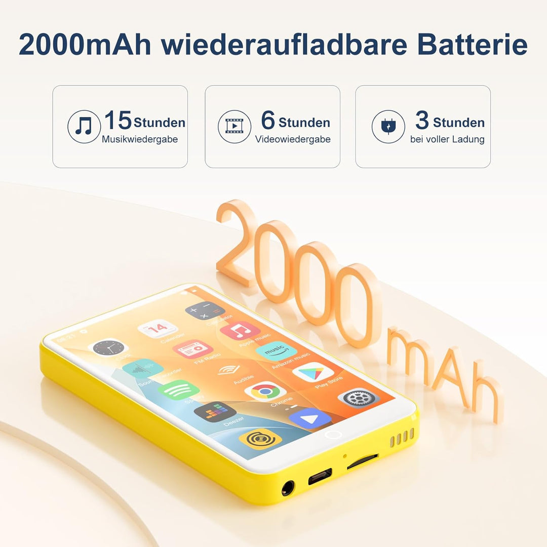 MP3 Player mit Bluetooth und WiFi, Oilsky 80GB 4 Zoll 1080P Touchscreen MP4 Player, Android 9.0, Tra