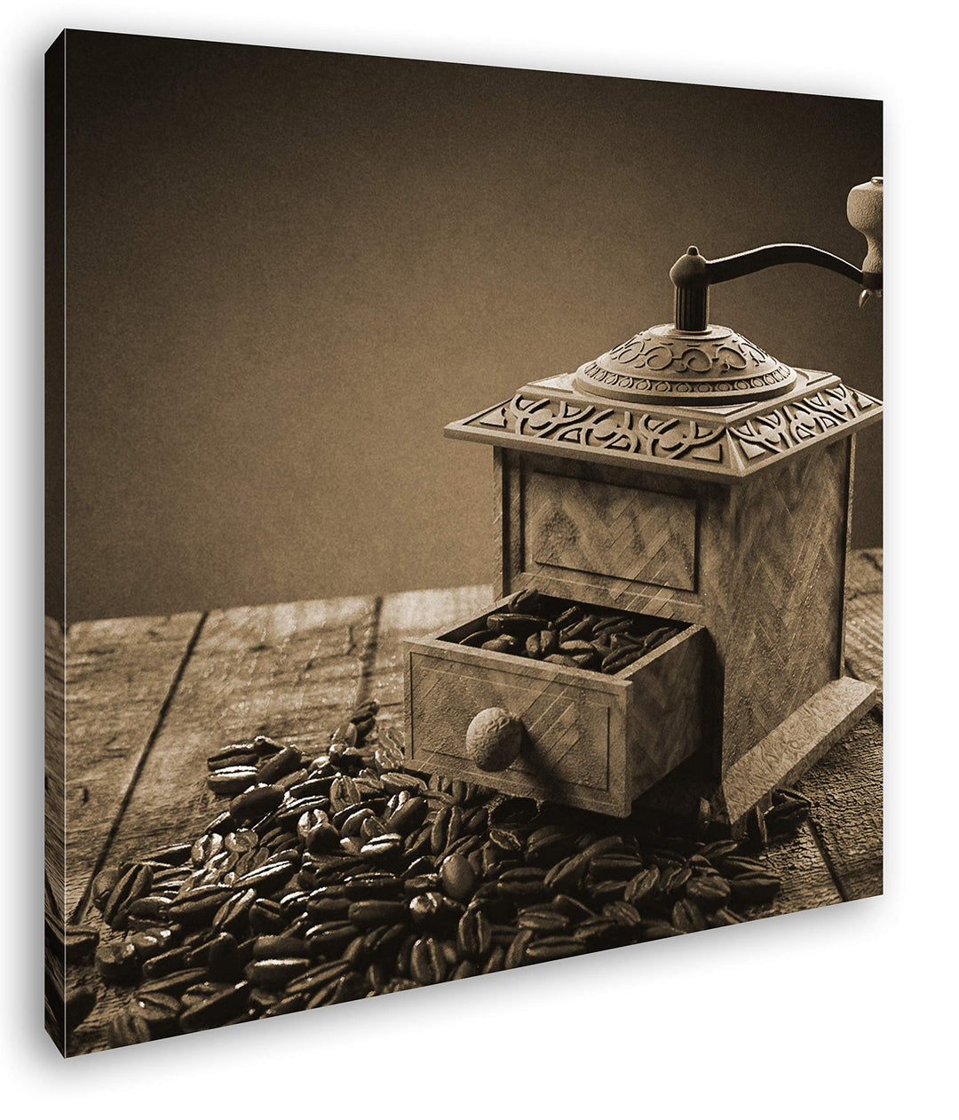 deyoli antike Kaffeemühle Format: 60x60 Effekt: Sepia als Leinwandbild, Motiv fertig gerahmt auf Ech