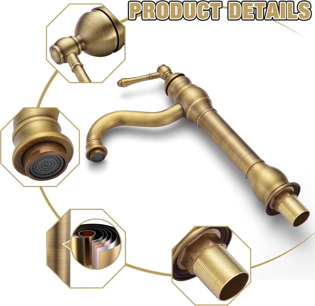 Namuoto Wasserhahn Bad Hoch Antik Messing Waschtischarmatur 360°Schwenkbar Einhebel Waschbecken Arma