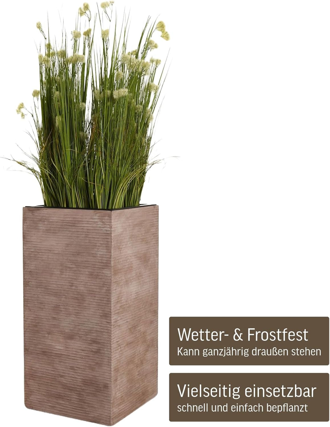 VIVANNO Pflanzkübel Blumenkübel aus Fiberglas Block 80 cm, Beige gestreift, 80x40x40 cm Beige Gestre