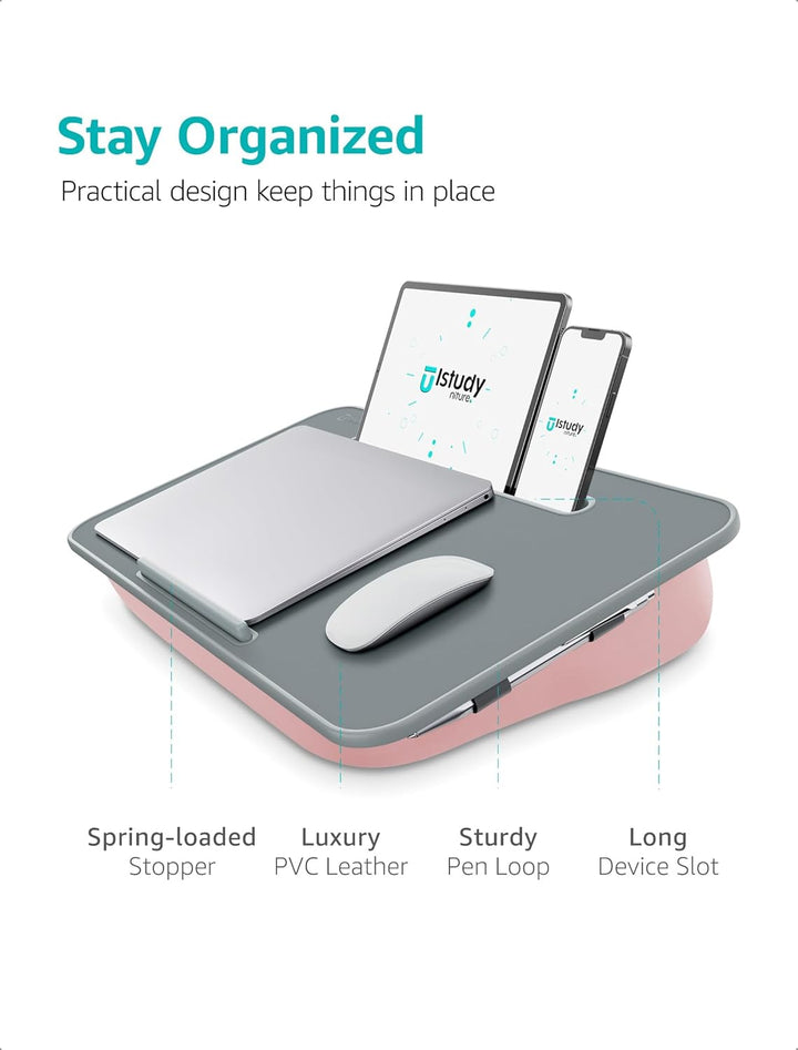 ISTUDYNITURE Knietisch mit Kissen, Schossschreibtisch für Laptop, passend für Laptops bis zu 43,2 cm