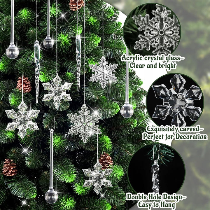 40 Stück Weihnachtsbaumschmuck, Acryl Schneeflocken Eiszapfen Anhänger Christmas Decorations,DIY Kri