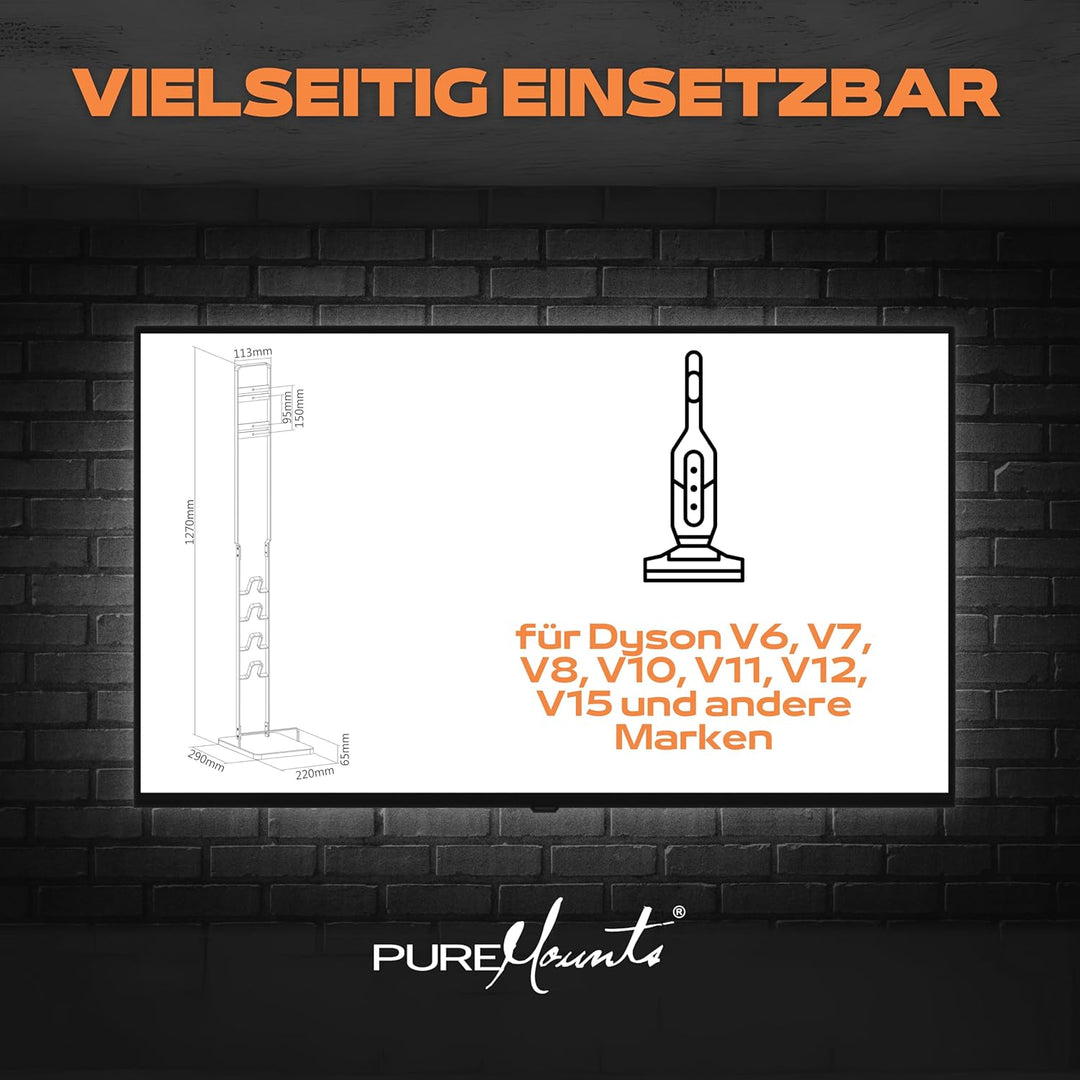 PureMounts, Staubsauger Standfuss kompatibel mit Dyson V6 Pro, V7, V8, Absolute, V10 Total Clean, To