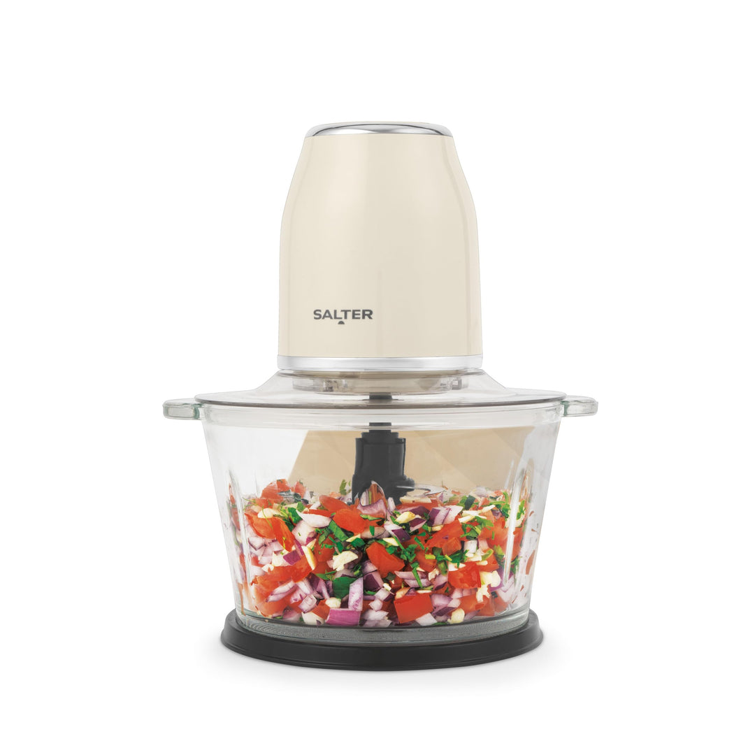 Salter Retro Cream Food Chopper - Elektrisch 1,2 Liter, 2 Geschwindigkeitsstufen, Doppelte Edelstahl