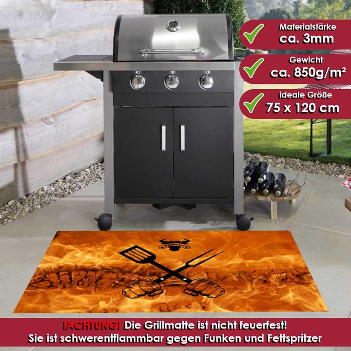 Grillmatte Grillunterlage Bodenschutz Barbecue-Matte Höllenfeuer Devil 75 x 120 cm Muster wählbar An