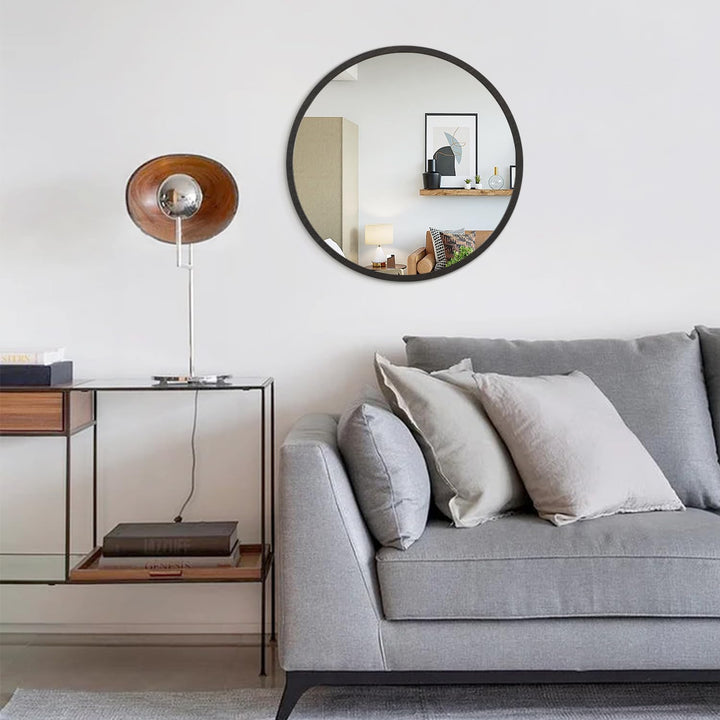 JJUUYOU Spiegel mit Holzrahmen, kreisförmig, Wandmontage, für Badezimmer, Schlafzimmer, Wohnzimmer,