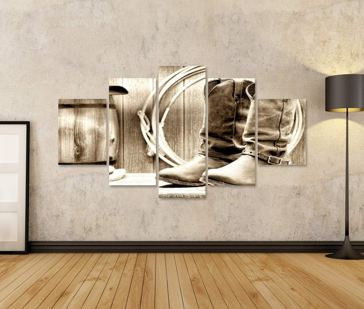 islandburner Bild auf Leinwand Amerikanischer Westen Rodeo Cowboystiefel Alte Ranch Scheune Bilder W