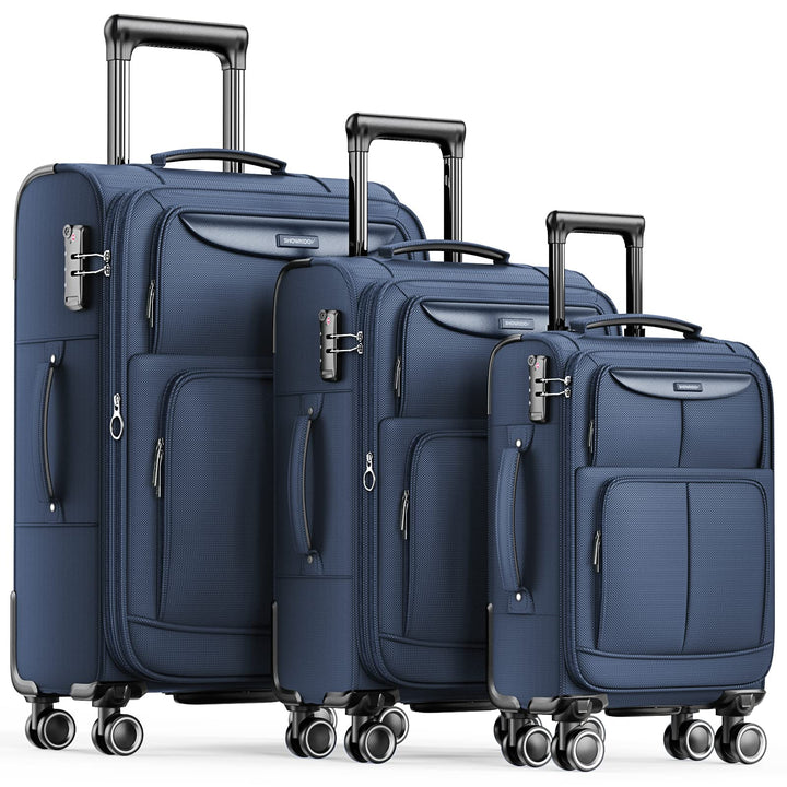 SHOWKOO Kofferset 3 Teilig Stoffkoffer Weichschale Erweiterbar Reisekoffer Leicht Haltbar Trolley Ha
