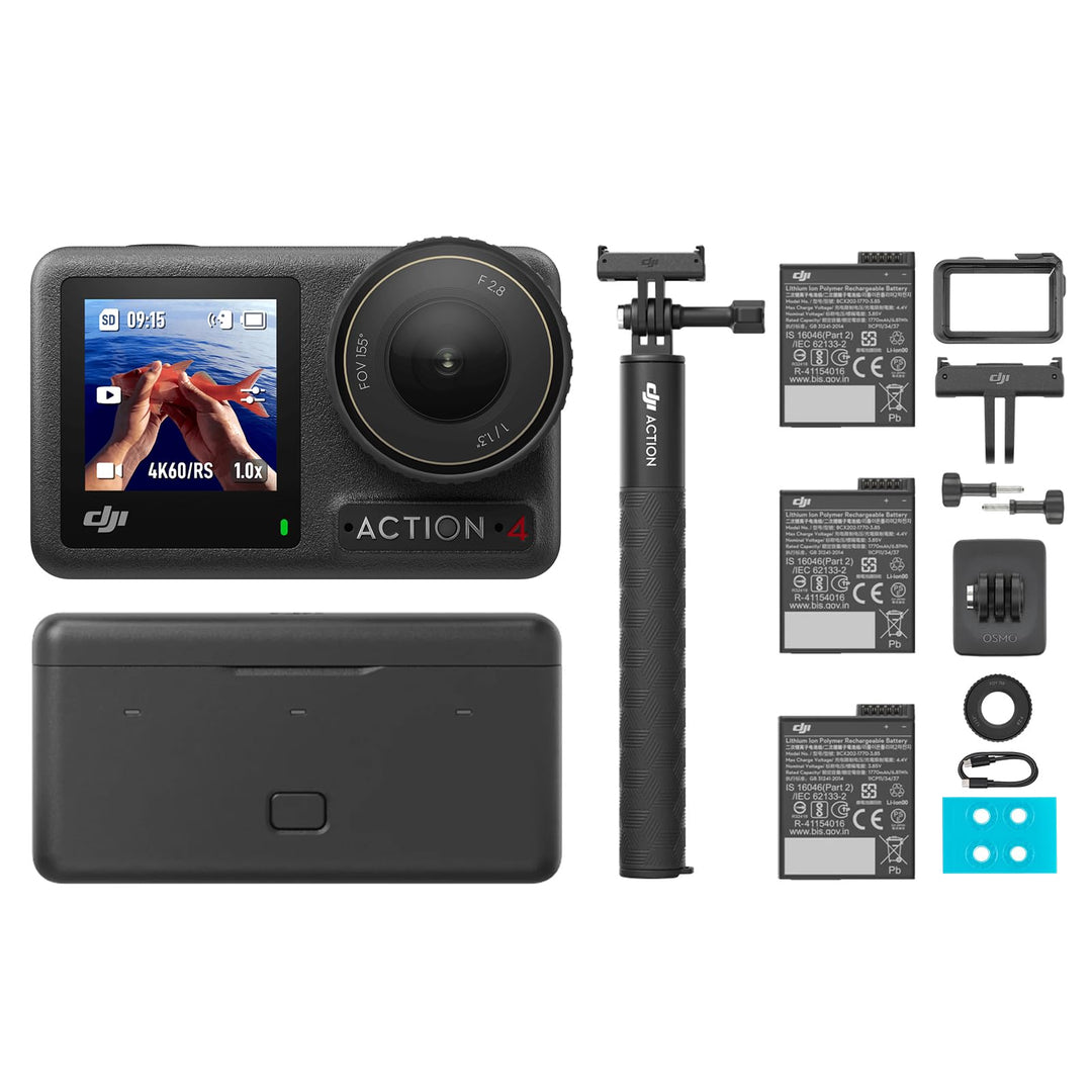 DJI Osmo Action 4 Adventure-Combo– 4K/120fps wasserdichte Kamera, 1/1,3-Zoll-Sensor, 10-Bit und D-Lo