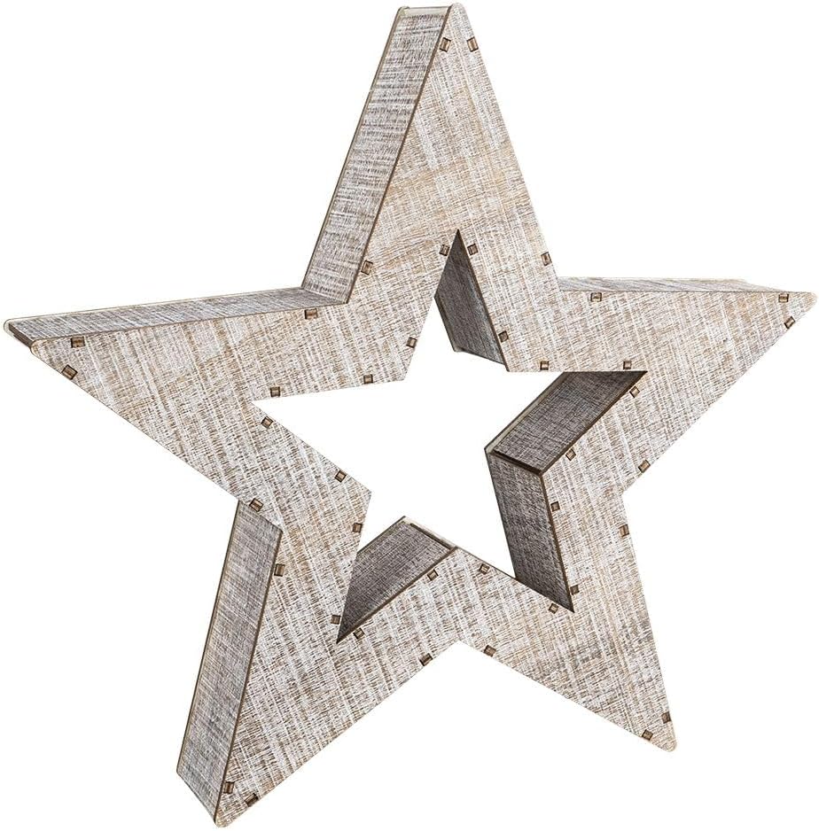 Ideen mit Herz LED-Holz-Stern | Weihnachts-Licht | Winter-Dekoration | Fenster-Beleuchtung | Vintage