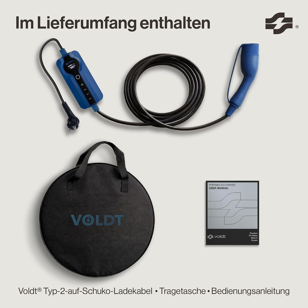 VOLDT Typ 2 Ladekabel Schuko 3,7 kW, 1-phasig, 8A - 16A, verstellbare EV-Ladegerät mit steuerbarer D