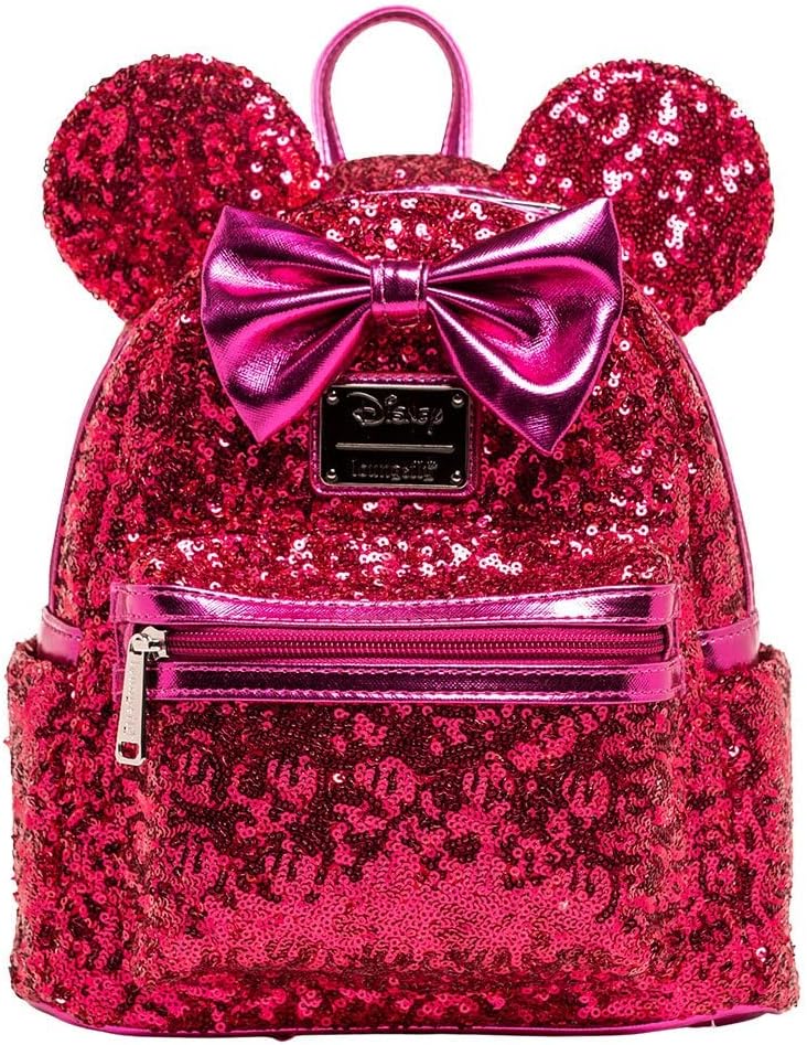 Loungefly Disney Minnie Mouse Magenta Pailletten Damen Doppelriemen Schultertasche Geldbörse, magent