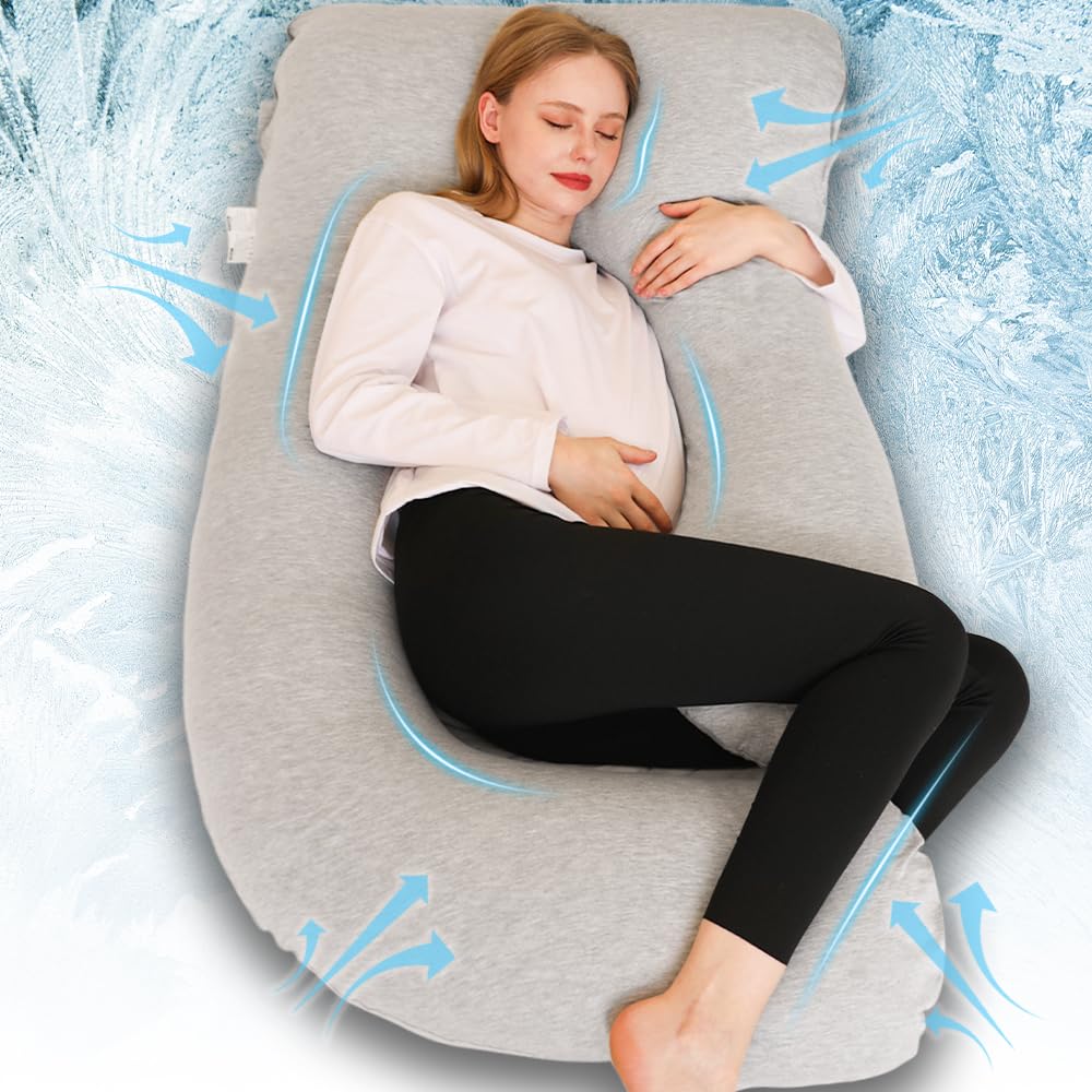 Chilling Home Schwangerschaftskissen Kühlend,J Form Seitenschläferkissen mit Jersey Bezug Kissen Sti