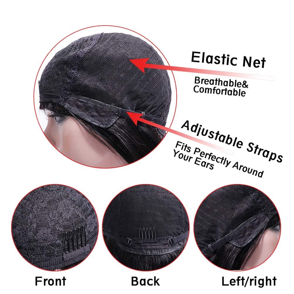 X-Tress 40cm Echthaarperücke Mit Pony Natürliche Farbe Perücke für Frauen Ohne Spitze 150% Dichte Ge