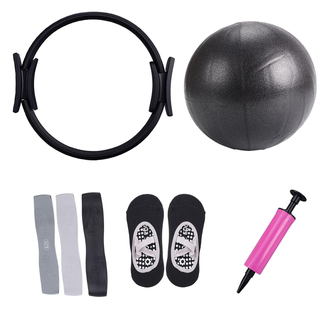 Pilates Essential Kit für Zuhause Schwarz, Pilates Set mit Pilates Ring, Widerstandsbändern, Loop Bä