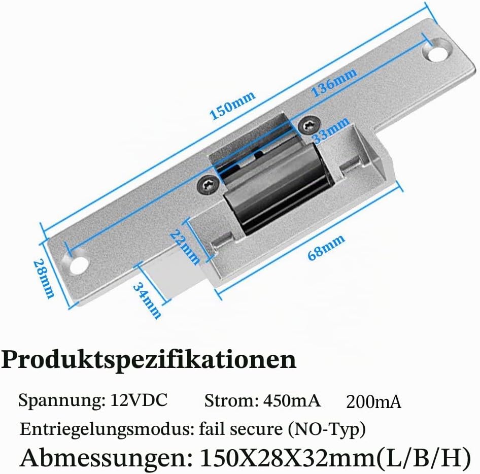 KDL Komplettes RFID-Zutrittskontrollsystem-Kit mit Stand-Along-Tastatur und Schliesser, DC12V / 3A-N
