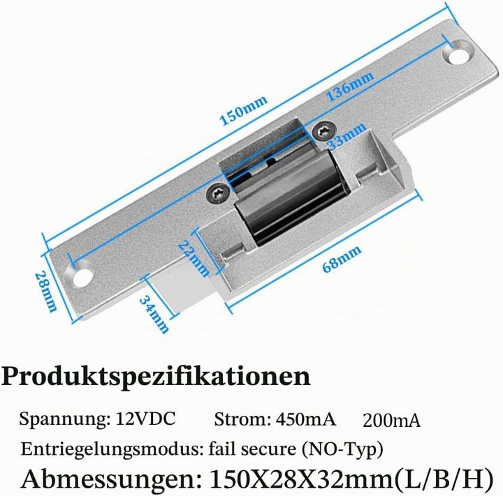 KDL Komplettes RFID-Zutrittskontrollsystem-Kit mit Stand-Along-Tastatur und Schliesser, DC12V / 3A-N