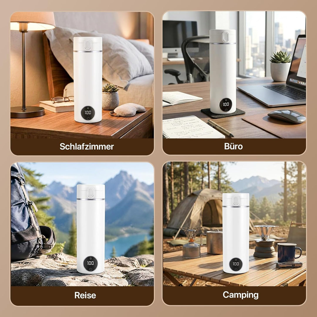 Reise Wasserkocher Klein, 450ML Mini Wasserkocher Tragbarer mit 6 Temperaturstufen, Heizung Automati