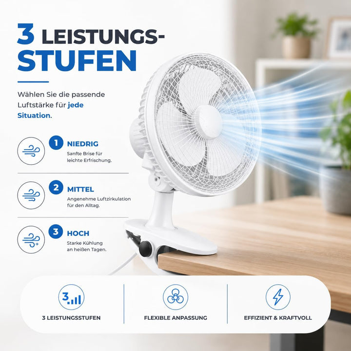 2 in 1 Leiser Tischventilator mit Clip & Ständer (20 cm) mit 90° Schwenkfunktion Ventilator – tragba