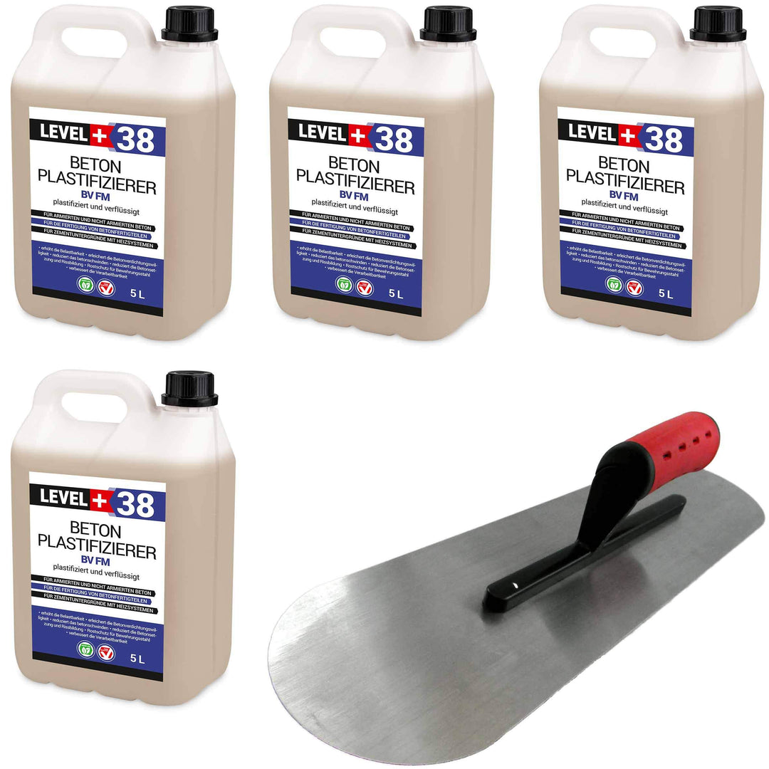 Set Beton-Zusatzmittel 20L Profi + BODENLEGERKELLE Beton Plastifizierer Fliessmittel SET353
