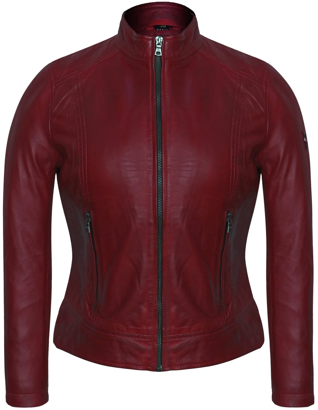 Bluepiel Damen Lederjacke KLARA Bikerjacke mit Stehkragen - Modernen Echtleder Jacke aus Lammnappa L