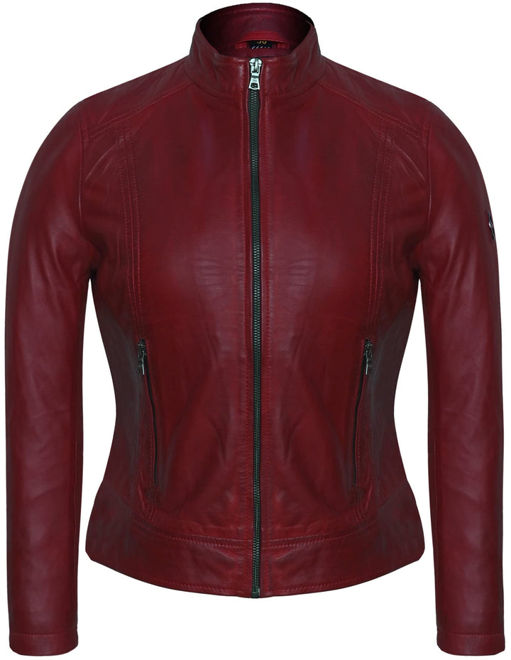 Bluepiel Damen Lederjacke KLARA Bikerjacke mit Stehkragen - Modernen Echtleder Jacke aus Lammnappa L