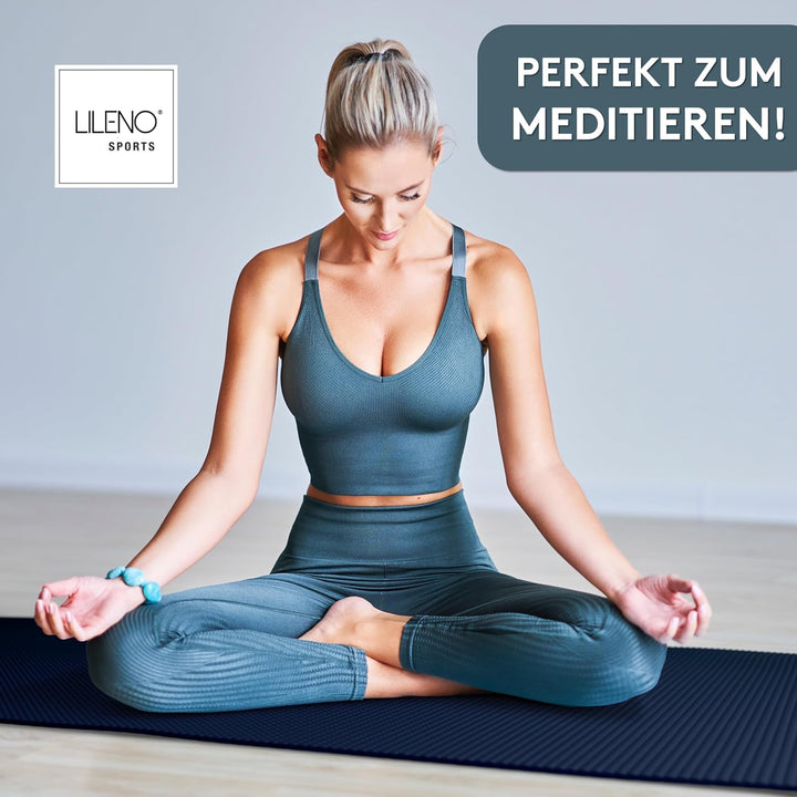 LILENO SPORTS Yoga Matte (180x60cm) inkl. Tragegurt - Sport und Yogamatte extra rutschfest in 4 mm D
