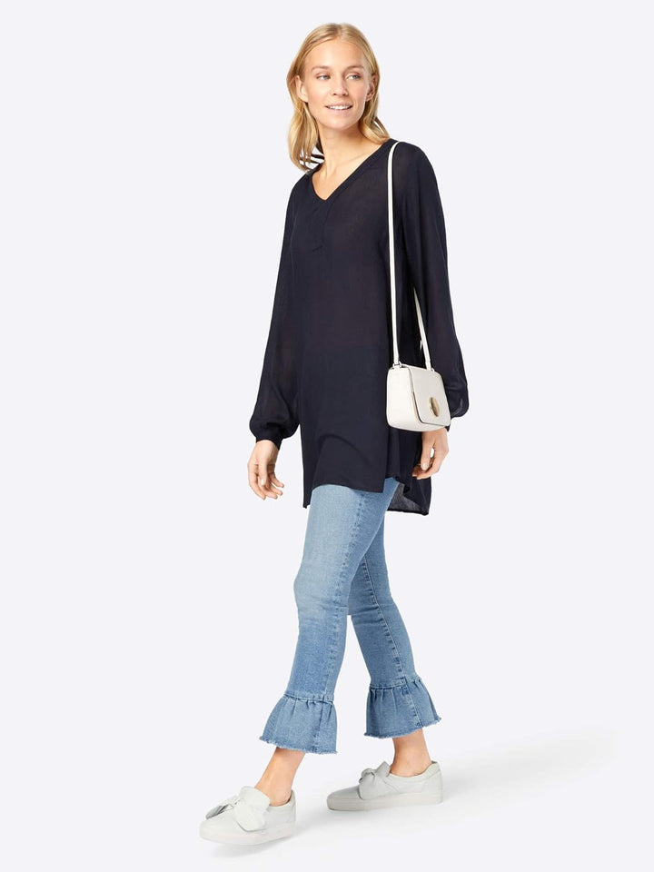 KAFFE Tunika Amber Damen Tunika Amber Langarm V Ausschnitt Shirt Casual Basic, 34 Midnight Marine